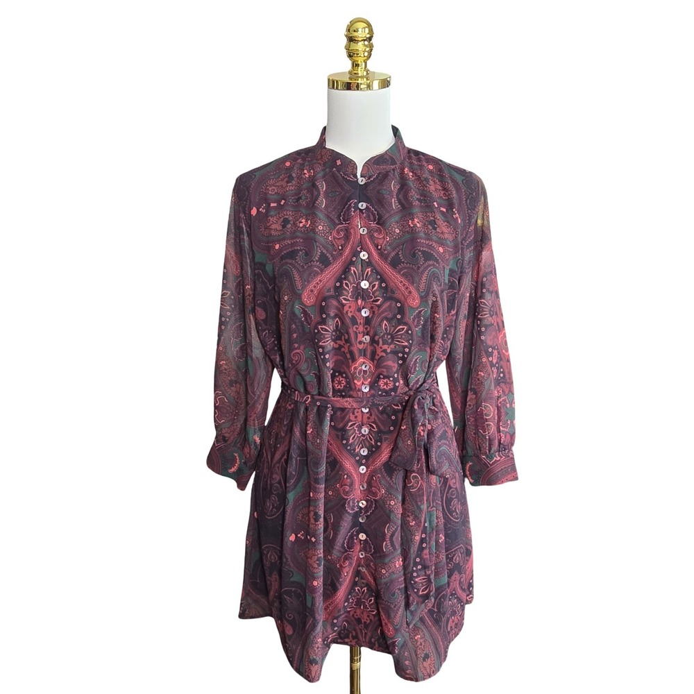 eShakti Wayward Fancies Paisley Shirt Dress Tie Waist Boho No Size Tag‎